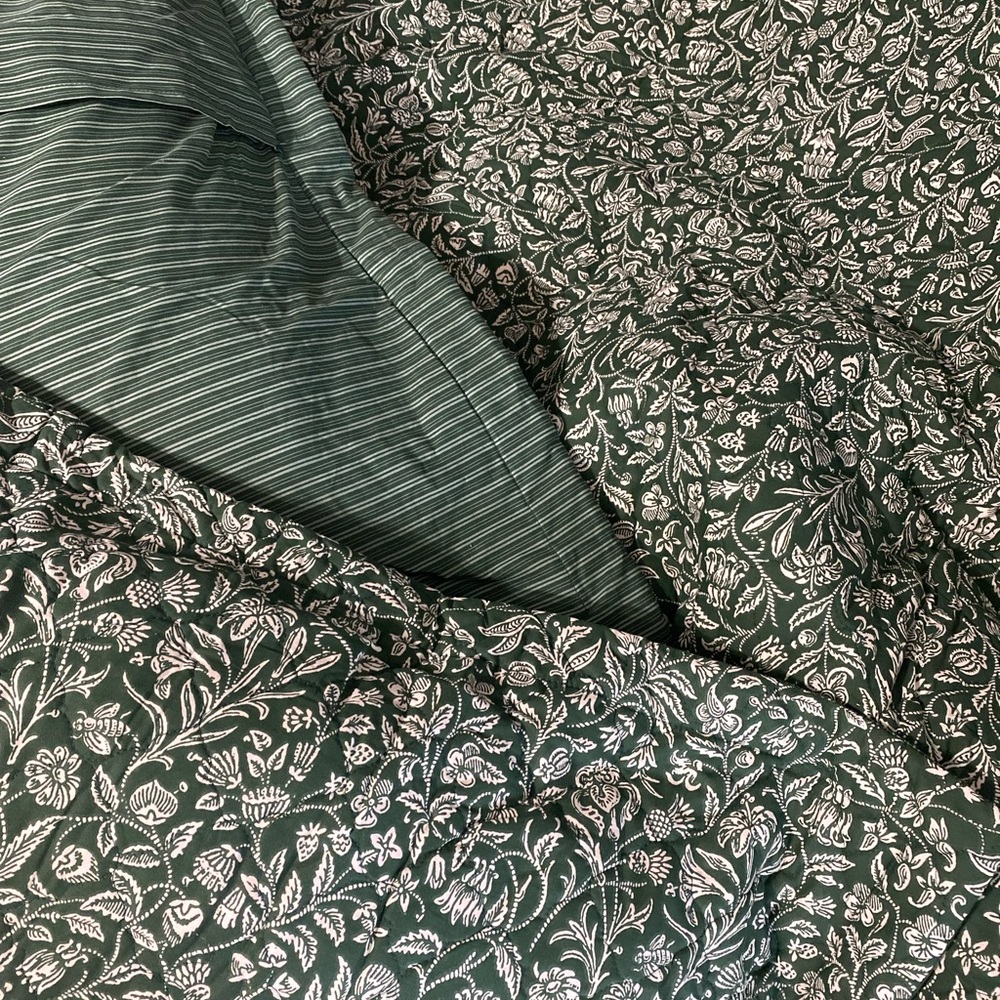 Laura Ashley Green and White Quilted Bedding Set